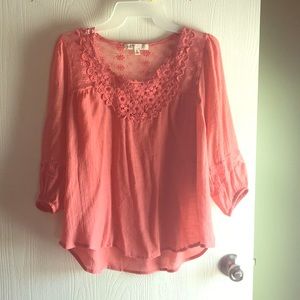 Coral boho lace top